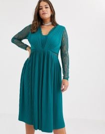 ASOS DESIGN Curve lace and pleat long sleeve midi dress   ASOS at Asos